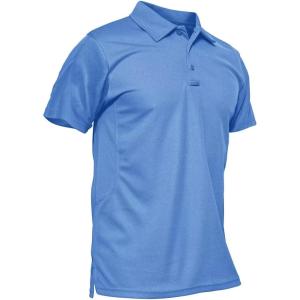 imageMAGCOMSEN Mens Polo Shirt Quick Dry Performance Short Sleeve Tactical Shirts Pique Jersey Golf ShirtLightblueshort