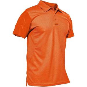 imageMAGCOMSEN Mens Polo Shirt Quick Dry Performance Short Sleeve Tactical Shirts Pique Jersey Golf ShirtOrangeshort