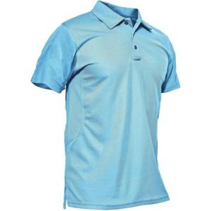 imageMAGCOMSEN Mens Polo Shirt Quick Dry Performance Short Sleeve Tactical Shirts Pique Jersey Golf ShirtSky Blue