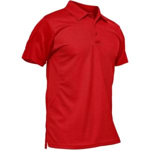 imageMAGCOMSEN Mens Polo Shirt Quick Dry Performance Short Sleeve Tactical Shirts Pique Jersey Golf ShirtTomato Redshort