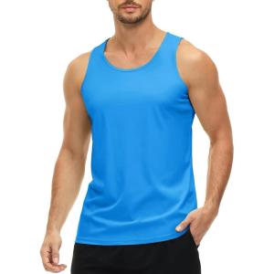 imageMAGCOMSEN Mens UPF 50 Tank Top Quick Dry Summer Workout Muscle Sleeveless Shirts for Swim Beach BodybuildingAzure