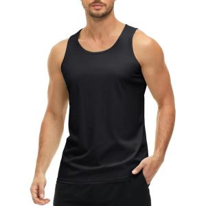 imageMAGCOMSEN Mens UPF 50 Tank Top Quick Dry Summer Workout Muscle Sleeveless Shirts for Swim Beach BodybuildingBlack
