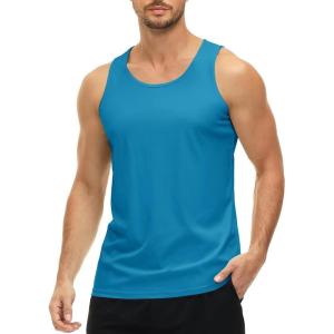 imageMAGCOMSEN Mens UPF 50 Tank Top Quick Dry Summer Workout Muscle Sleeveless Shirts for Swim Beach BodybuildingBlue Green