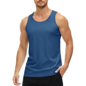 imageMAGCOMSEN Mens UPF 50 Tank Top Quick Dry Summer Workout Muscle Sleeveless Shirts for Swim Beach BodybuildingBlue Grey