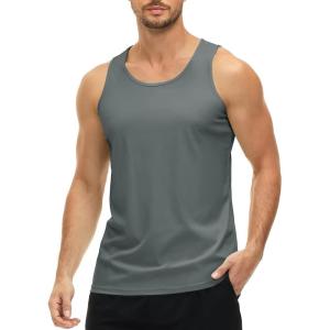 imageMAGCOMSEN Mens UPF 50 Tank Top Quick Dry Summer Workout Muscle Sleeveless Shirts for Swim Beach BodybuildingDark Grey