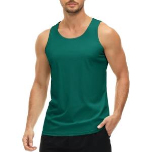 imageMAGCOMSEN Mens UPF 50 Tank Top Quick Dry Summer Workout Muscle Sleeveless Shirts for Swim Beach BodybuildingEmerald Green