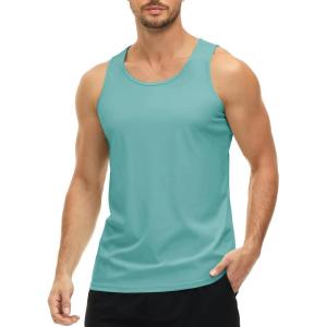 imageMAGCOMSEN Mens UPF 50 Tank Top Quick Dry Summer Workout Muscle Sleeveless Shirts for Swim Beach BodybuildingGrey Green