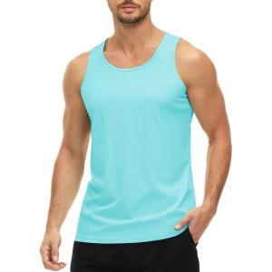imageMAGCOMSEN Mens UPF 50 Tank Top Quick Dry Summer Workout Muscle Sleeveless Shirts for Swim Beach BodybuildingLake Blue
