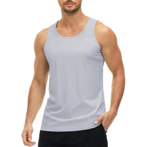 imageMAGCOMSEN Mens UPF 50 Tank Top Quick Dry Summer Workout Muscle Sleeveless Shirts for Swim Beach BodybuildingLight Grey