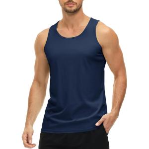 imageMAGCOMSEN Mens UPF 50 Tank Top Quick Dry Summer Workout Muscle Sleeveless Shirts for Swim Beach BodybuildingNavy