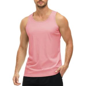imageMAGCOMSEN Mens UPF 50 Tank Top Quick Dry Summer Workout Muscle Sleeveless Shirts for Swim Beach BodybuildingPink