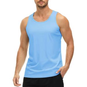 imageMAGCOMSEN Mens UPF 50 Tank Top Quick Dry Summer Workout Muscle Sleeveless Shirts for Swim Beach BodybuildingWaterfall Blue