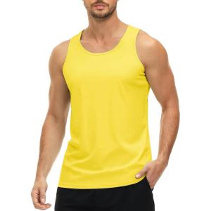 imageMAGCOMSEN Mens UPF 50 Tank Top Quick Dry Summer Workout Muscle Sleeveless Shirts for Swim Beach BodybuildingYellow