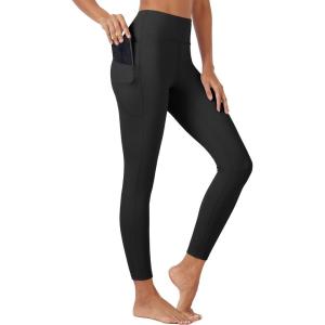 imageMAGCOMSEN Womens High Waisted Workout Leggings with Pockets Tummy Control 78 Yoga Pants Stretch Gym Athletic LeggingsBlack