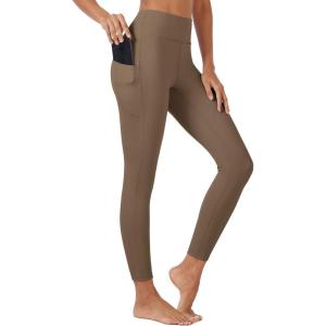 imageMAGCOMSEN Womens High Waisted Workout Leggings with Pockets Tummy Control 78 Yoga Pants Stretch Gym Athletic LeggingsDark Brown