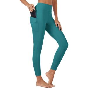 imageMAGCOMSEN Womens High Waisted Workout Leggings with Pockets Tummy Control 78 Yoga Pants Stretch Gym Athletic LeggingsEmerald Green