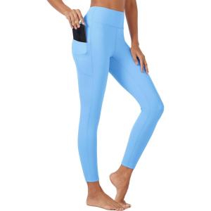 imageMAGCOMSEN Womens High Waisted Workout Leggings with Pockets Tummy Control 78 Yoga Pants Stretch Gym Athletic LeggingsLight Blue