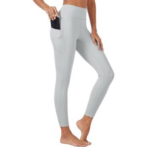 imageMAGCOMSEN Womens High Waisted Workout Leggings with Pockets Tummy Control 78 Yoga Pants Stretch Gym Athletic LeggingsLight Gray