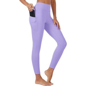 imageMAGCOMSEN Womens High Waisted Workout Leggings with Pockets Tummy Control 78 Yoga Pants Stretch Gym Athletic LeggingsLight Purple