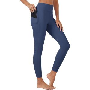 imageMAGCOMSEN Womens High Waisted Workout Leggings with Pockets Tummy Control 78 Yoga Pants Stretch Gym Athletic LeggingsNavy Blue
