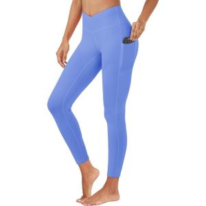 imageMAGCOMSEN Womens V Leggings with 3 Pockets Tummy Control Yoga Pants Hight Waisted Gym Workout Leggings for Spring AutumnAazure