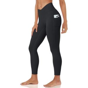 imageMAGCOMSEN Womens V Leggings with 3 Pockets Tummy Control Yoga Pants Hight Waisted Gym Workout Leggings for Spring AutumnBlack