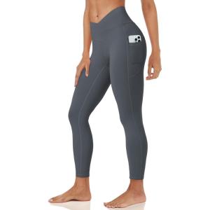 imageMAGCOMSEN Womens V Leggings with 3 Pockets Tummy Control Yoga Pants Hight Waisted Gym Workout Leggings for Spring AutumnDark Gray
