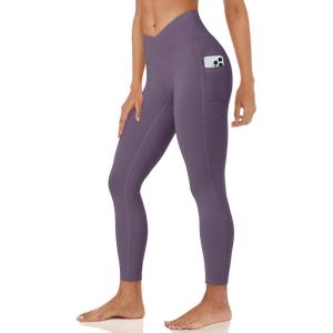 imageMAGCOMSEN Womens V Leggings with 3 Pockets Tummy Control Yoga Pants Hight Waisted Gym Workout Leggings for Spring AutumnDark Purple