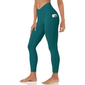 imageMAGCOMSEN Womens V Leggings with 3 Pockets Tummy Control Yoga Pants Hight Waisted Gym Workout Leggings for Spring AutumnEmerald Green
