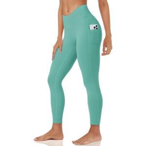 imageMAGCOMSEN Womens V Leggings with 3 Pockets Tummy Control Yoga Pants Hight Waisted Gym Workout Leggings for Spring AutumnGray Green