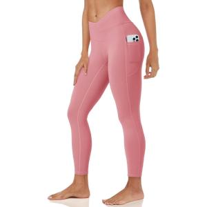 imageMAGCOMSEN Womens V Leggings with 3 Pockets Tummy Control Yoga Pants Hight Waisted Gym Workout Leggings for Spring AutumnGray Pink