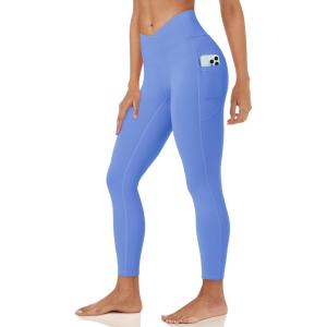 imageMAGCOMSEN Womens V Leggings with 3 Pockets Tummy Control Yoga Pants Hight Waisted Gym Workout Leggings for Spring AutumnLight Blue