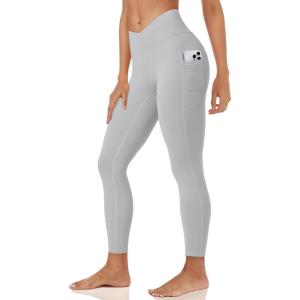 imageMAGCOMSEN Womens V Leggings with 3 Pockets Tummy Control Yoga Pants Hight Waisted Gym Workout Leggings for Spring AutumnLight Gray