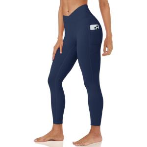 imageMAGCOMSEN Womens V Leggings with 3 Pockets Tummy Control Yoga Pants Hight Waisted Gym Workout Leggings for Spring AutumnNavy