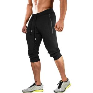 imageMAGCOMSEN Mens 34 Joggers Capri Pants with Zipper Pockets Slim Fit Training Running Workout Capri Joggers2 Black
