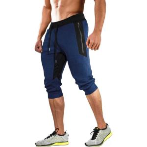 imageMAGCOMSEN Mens 34 Joggers Capri Pants with Zipper Pockets Slim Fit Training Running Workout Capri Joggers2 Blue