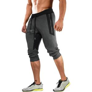 imageMAGCOMSEN Mens 34 Joggers Capri Pants with Zipper Pockets Slim Fit Training Running Workout Capri Joggers2 Grey