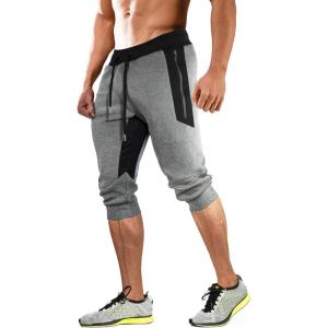 imageMAGCOMSEN Mens 34 Joggers Capri Pants with Zipper Pockets Slim Fit Training Running Workout Capri Joggers2 Light Grey