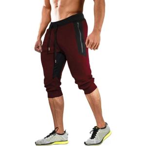 imageMAGCOMSEN Mens 34 Joggers Capri Pants with Zipper Pockets Slim Fit Training Running Workout Capri Joggers2 Red