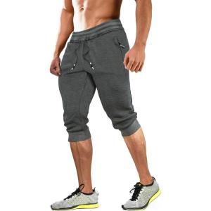 imageMAGCOMSEN Mens 34 Joggers Capri Pants with Zipper Pockets Slim Fit Training Running Workout Capri JoggersGrey