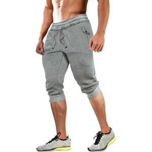 imageMAGCOMSEN Mens 34 Joggers Capri Pants with Zipper Pockets Slim Fit Training Running Workout Capri JoggersLight Grey
