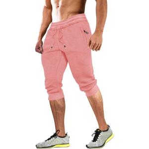 imageMAGCOMSEN Mens 34 Joggers Capri Pants with Zipper Pockets Slim Fit Training Running Workout Capri JoggersLight Pink