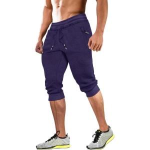 imageMAGCOMSEN Mens 34 Joggers Capri Pants with Zipper Pockets Slim Fit Training Running Workout Capri JoggersMedium Purple