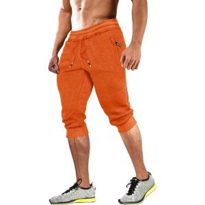 imageMAGCOMSEN Mens 34 Joggers Capri Pants with Zipper Pockets Slim Fit Training Running Workout Capri JoggersOrange