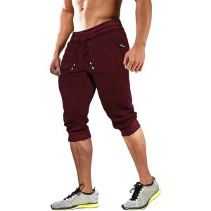 imageMAGCOMSEN Mens 34 Joggers Capri Pants with Zipper Pockets Slim Fit Training Running Workout Capri JoggersRed