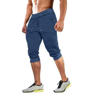 imageMAGCOMSEN Mens 34 Joggers Capri Pants with Zipper Pockets Slim Fit Training Running Workout Capri JoggersSapphire Blue