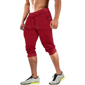 imageMAGCOMSEN Mens 34 Joggers Capri Pants with Zipper Pockets Slim Fit Training Running Workout Capri JoggersTomato