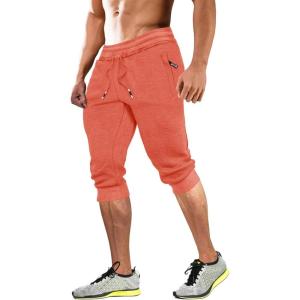 imageMAGCOMSEN Mens 34 Joggers Capri Pants with Zipper Pockets Slim Fit Training Running Workout Capri JoggersWatermelon Red