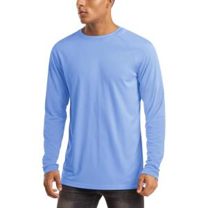 imageMAGCOMSEN Mens Long Sleeve Shirts UPF 50 UV Sun Protection Athletic Shirts for Hiking Running Workout Rash GuardLight Blue