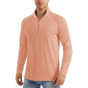 imageMAGCOMSEN Mens Long Sleeve Sun Shirts UPF 50 Tees 14 Zip Up Fishing Running Rash Guard TShirts Outdoor ShirtApricot